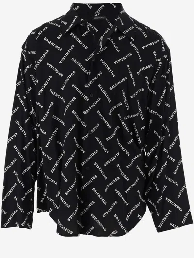 Balenciaga Viscose Logo Shirt In Black