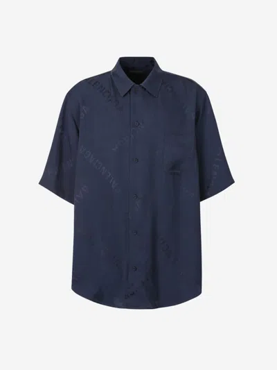 Balenciaga Viscose Logo Shirt In Navy Blue