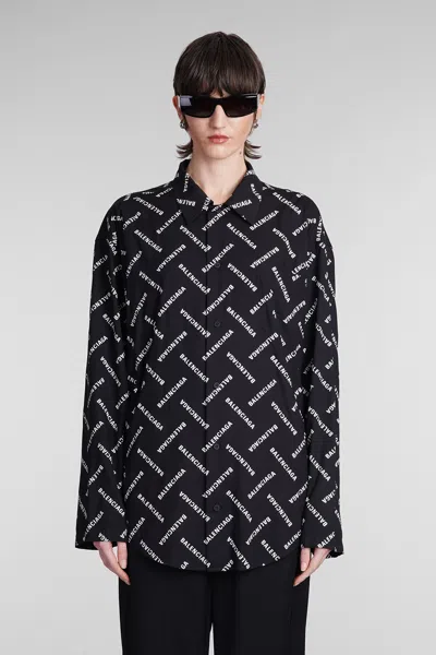 Balenciaga Viscose Logo Shirt In White/black