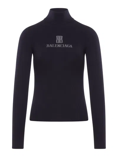 Balenciaga Viscose Nano Bb High Neck Sweater In Black