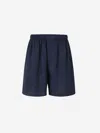 Balenciaga Bermuda Satin Shorts Elastic Waistband In Navy Blue