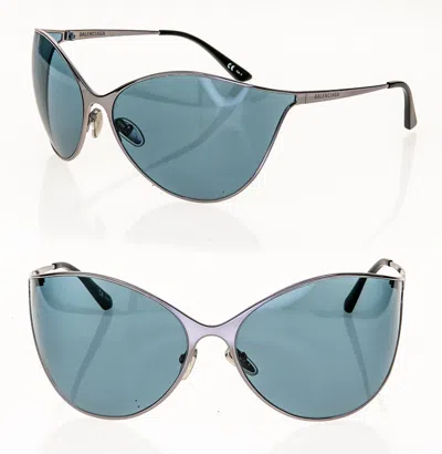 Pre-owned Balenciaga Vision 0137 Fashion Wrap Ruthenium Blue Metal Sunglasses Bb0137s 002