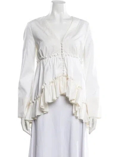 Pre-owned Balenciaga V-neck Long Sleeve Blouse In White
