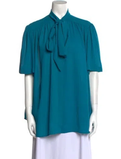 Pre-owned Balenciaga V-neck Short Sleeve Blouse In Blue