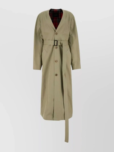 Balenciaga Waist-belted Cotton Coat With Long Sleeves In Green