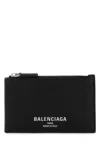 Balenciaga Leather Card Holder Textured Finish In Blue