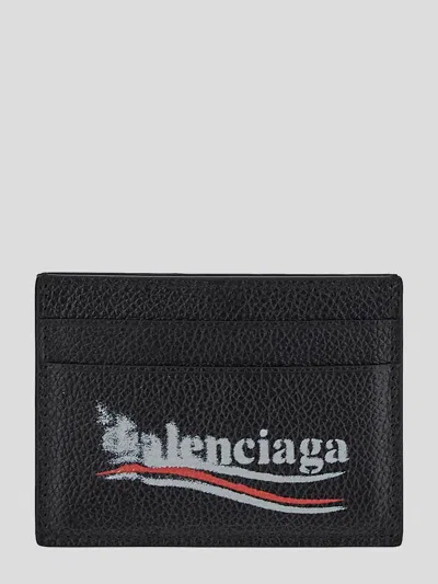 Balenciaga Grained Leather Card Holder With Textured Finish In Black