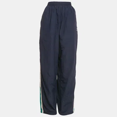 Pre-owned Balenciaga Wardrobe Unisex Navy Blue Polyamide Side Stripe Detail Track Pants M