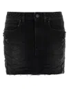 Balenciaga Washed Black City Mini Denim Skirt In Black