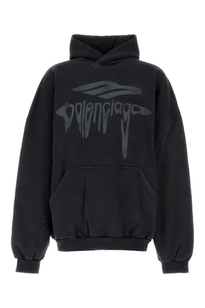 BALENCIAGA WASHED BLACK/ GREY 3B LIQUIFIED HOODIE