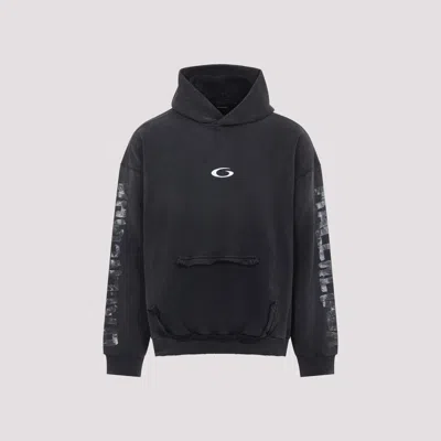 BALENCIAGA BALENCIAGA WASHED BLACK RIPPED POCKET HOODIE