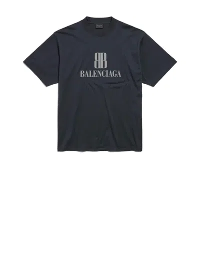 Balenciaga Washed Black T-shirt With Print In The Center Of The Chest.