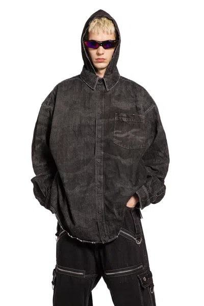 Balenciaga Oversized Denim Parka Hood And Collar In Black