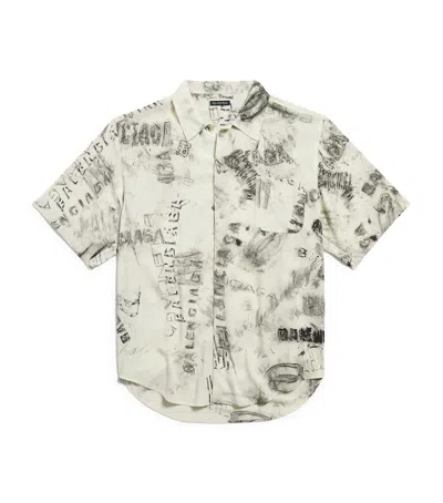 Balenciaga Washed Crayon Oversized Short-sleeve Shirt In Neutral