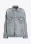 Balenciaga Collared Regular Jacket Long Sleeves Pockets In Blue