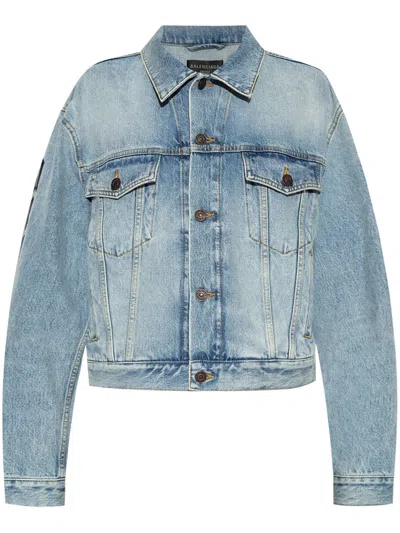 Balenciaga Washed Denim Jacket In Blue