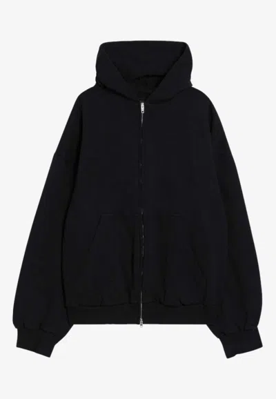Balenciaga Washed Flipped Uni Zip-up Sweatshirt In Black