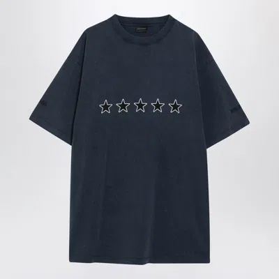 Balenciaga Washed Navy Blue Oversized Tshirt In Gray