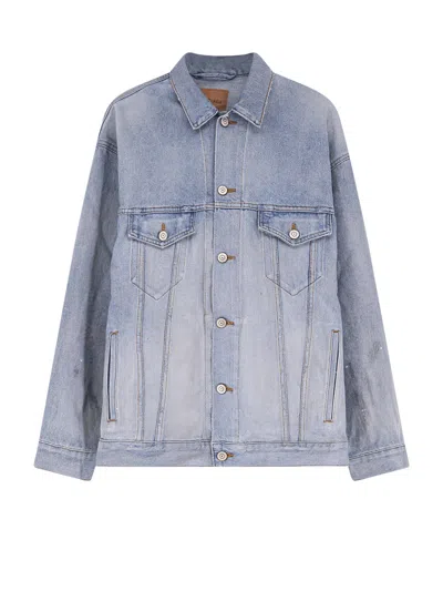 Balenciaga Women Washed Out Denim Jacket In Blue