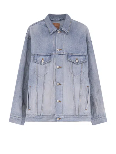 Balenciaga Women Washed Out Denim Jacket In Blue