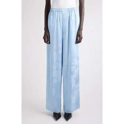 Balenciaga Washed Silk Jacquard Pajama Pants In Blue