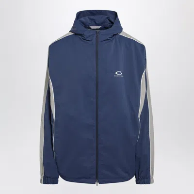 Balenciaga Washed-effect Technical Satin Track Jacket In Navy In Blue