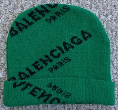 Pre-owned Balenciaga Wave Logo Beanie Hat In Green