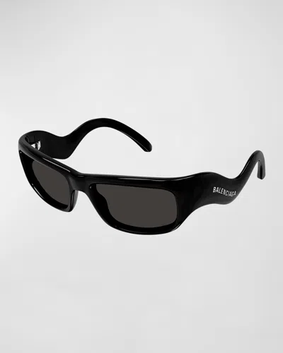 Balenciaga Wavy Plastic Rectangle Sunglasses In Black