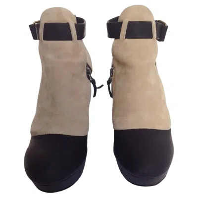 Pre-owned Balenciaga Wedge Boots In Beige Suede 37fr In Brown
