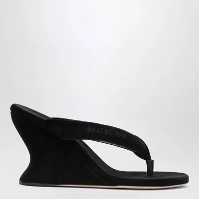 Balenciaga Wedge Thong Sandals Gaeta In Black Stretch Velvet In Multi