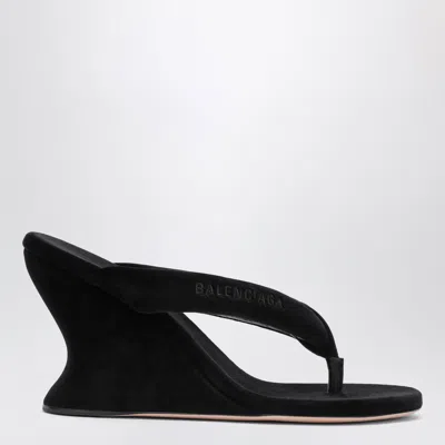 Balenciaga Wedge Thong Sandals With Mini Silhouette In Stretch Velvet In Black