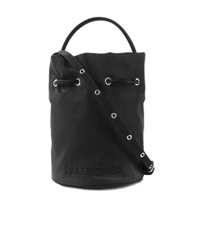 Balenciaga Wheel Drawstring Bucket Bag In Black