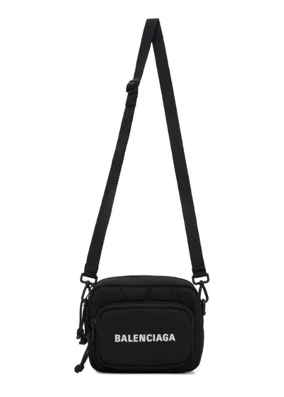 Pre-owned Balenciaga Wheel Logo Embroidered Camera Bag In Black