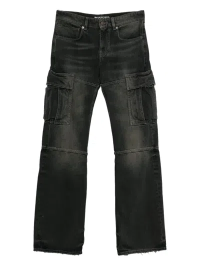 Balenciaga Whiskering-effect Cargo Jeans In Black