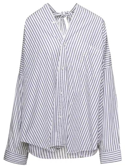 Balenciaga White And Blue Striped Shirt With Bow Detail In Cotton Woman