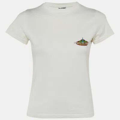 Pre-owned Balenciaga White Bonjour Paris Print Cotton Crew Neck T-shirt Xs