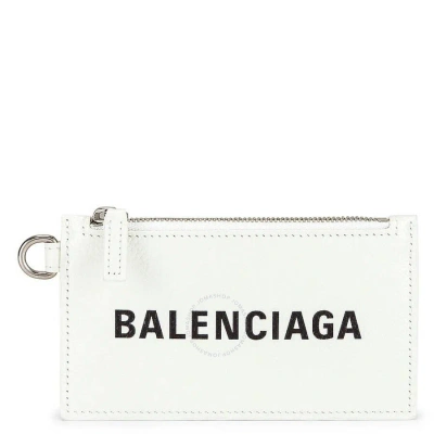 Balenciaga White Calfskin Cash Card Case On Keychain In White/l Black
