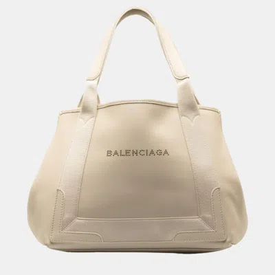 Pre-owned Balenciaga White Canvas And Leather Small Cabas Tote Bag