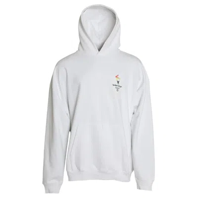 Pre-owned Balenciaga White Cotton Hooded Pullover Oversize Men's Sweater ()