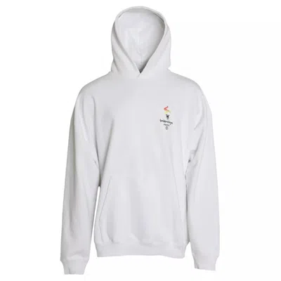 Pre-owned Balenciaga White Cotton Logo Hooded Pullover Oversize Men's Sweater ()