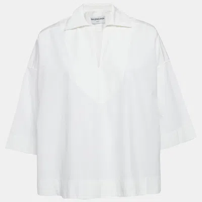 Pre-owned Balenciaga White Cotton Loose Fit Blouse S
