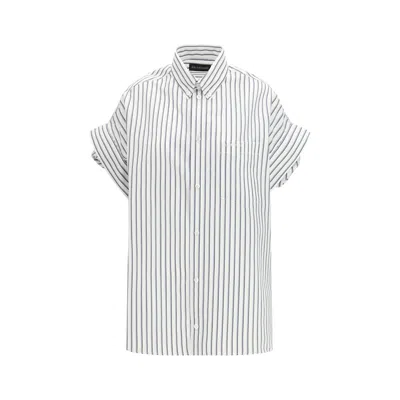Balenciaga Women White Shirt With Button-down Collar Striped Motif And Front Pocket In Cotton Woman In Multi