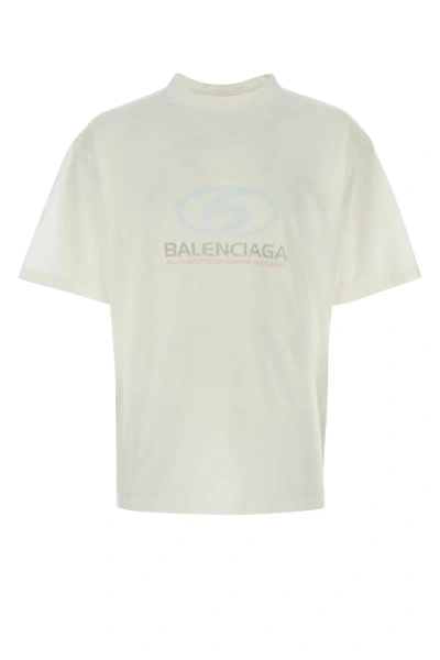 Balenciaga White Cotton T-shirt In White/light Blue