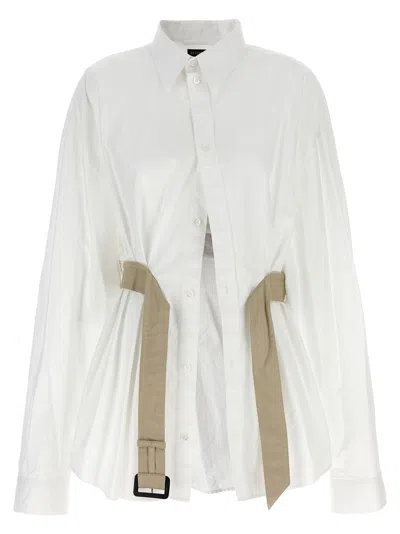 Balenciaga Contrast Belt Cotton Blouse In White
