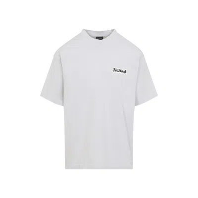 BALENCIAGA MEN WHITE CREWNECK TAPE LOGO T-SHIRT, L LUXURY T-SHIRTS FOR MEN DARVEYS