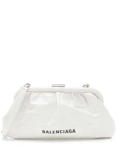 Balenciaga White Croc-embossed Calfskin Logo Cloud Xs Framed Clutch (authentic  Pre-loved)