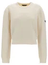 BALENCIAGA BALENCIAGA WHITE CROPPED SWEATER WITH LOGO PATCH IN WOOL BLEND WOMAN