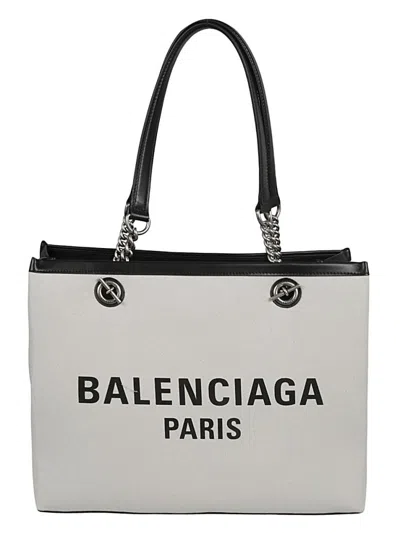 BALENCIAGA WHITE DUTY FREE CANVAS TOTE BAG