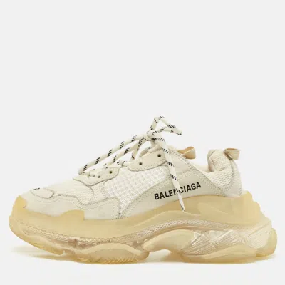 Pre-owned Balenciaga White Faux Leather And Mesh Triple S Clear Sole Sneakers Size 37