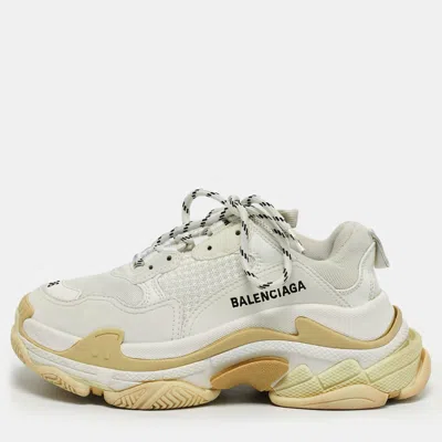 Pre-owned Balenciaga White Faux Leather And Mesh Triple S Sneakers Size 36